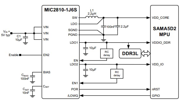 Applikations-Schaltungsdiagramm - Microchip Technology MIC2810 Evaluierungsboard